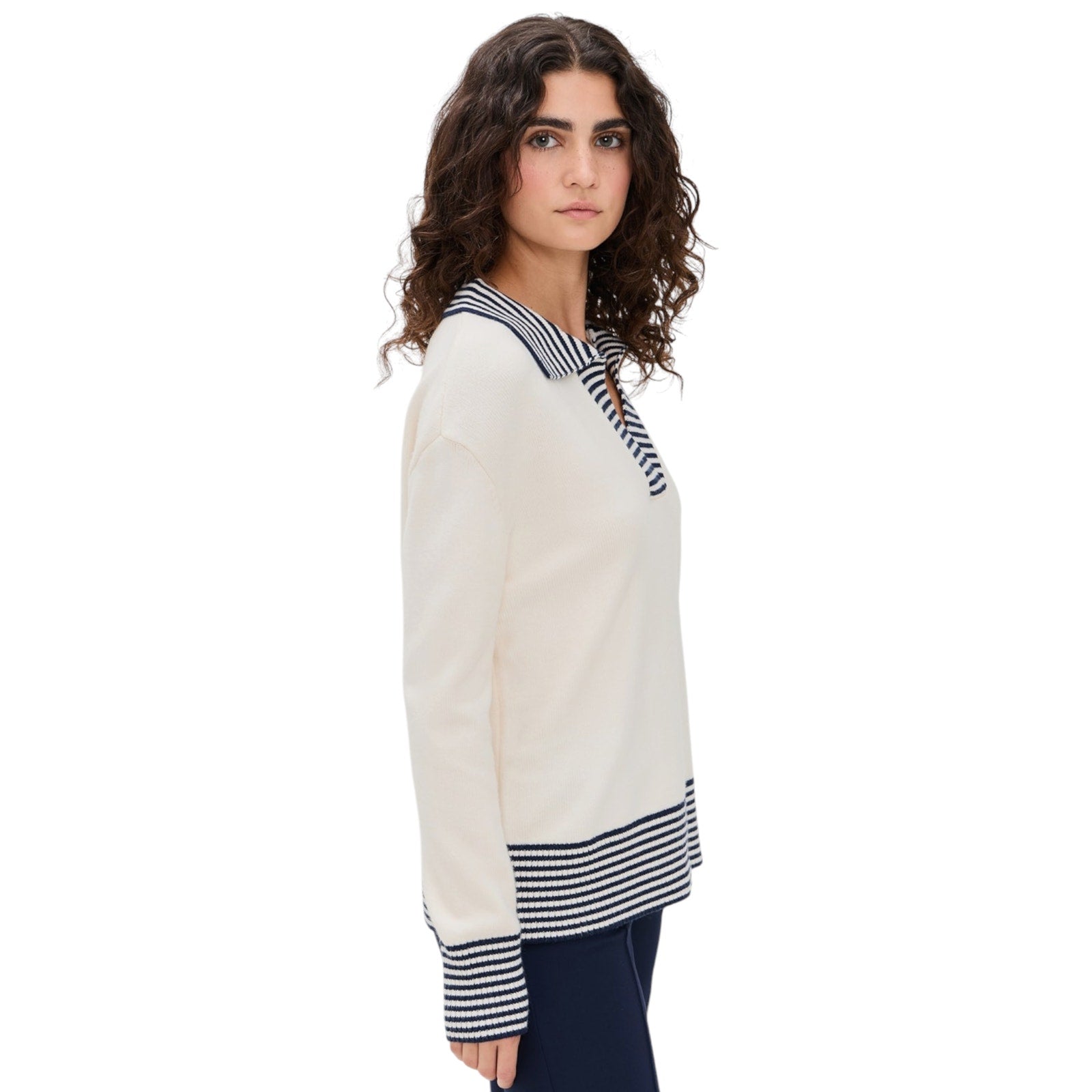 ADDISON BAY Carlyle Rugby Sweater in Cream & Navy XS Addison Bay