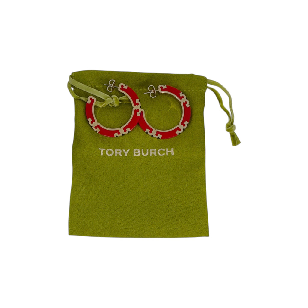 TORY BURCH Icon Enamel Hoop Earrings in Tory Gold / Red / Navy Tory Burch