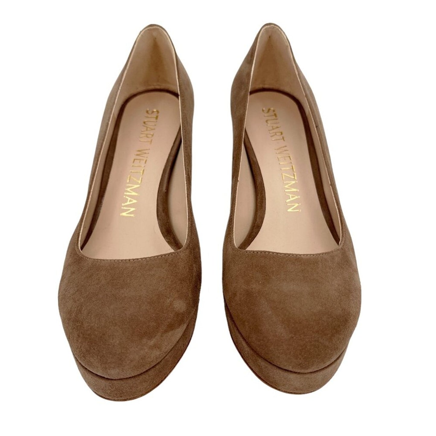 STUART WEITZMAN Larsa Suede Platform Pump in Taupe 6.5M