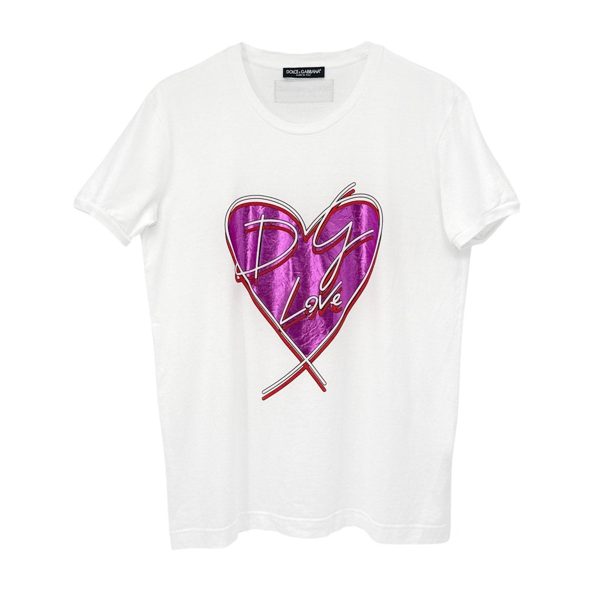 DOLCE & GABBANA White Metallic Heart T-shirt IT42