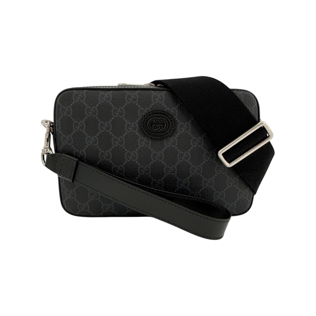 GUCCI GG Supreme Monogram Interlocking G Wrist & Shoulder Bag in Black Gucci