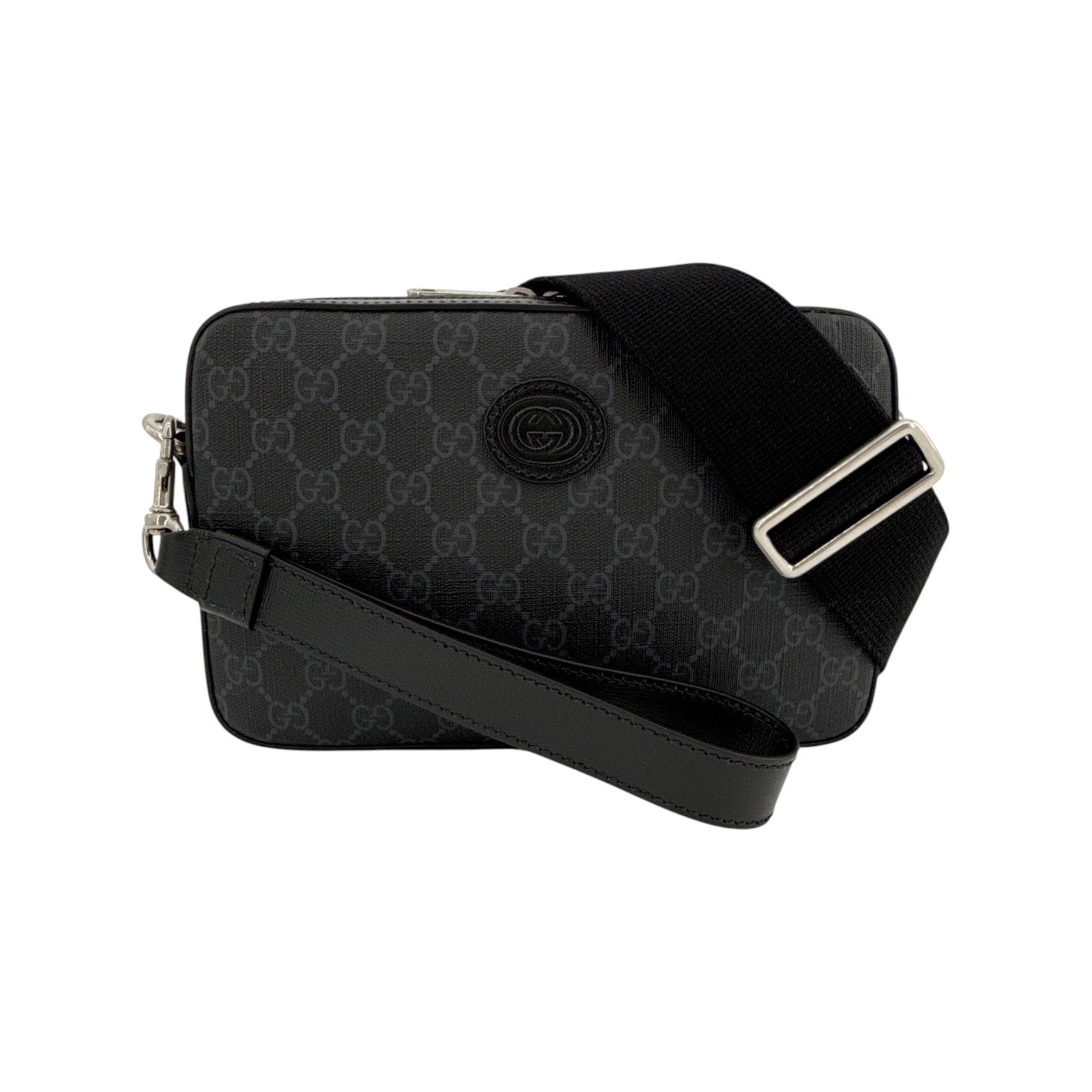 GUCCI GG Supreme Monogram Interlocking G Wrist & Shoulder Bag in Black Gucci