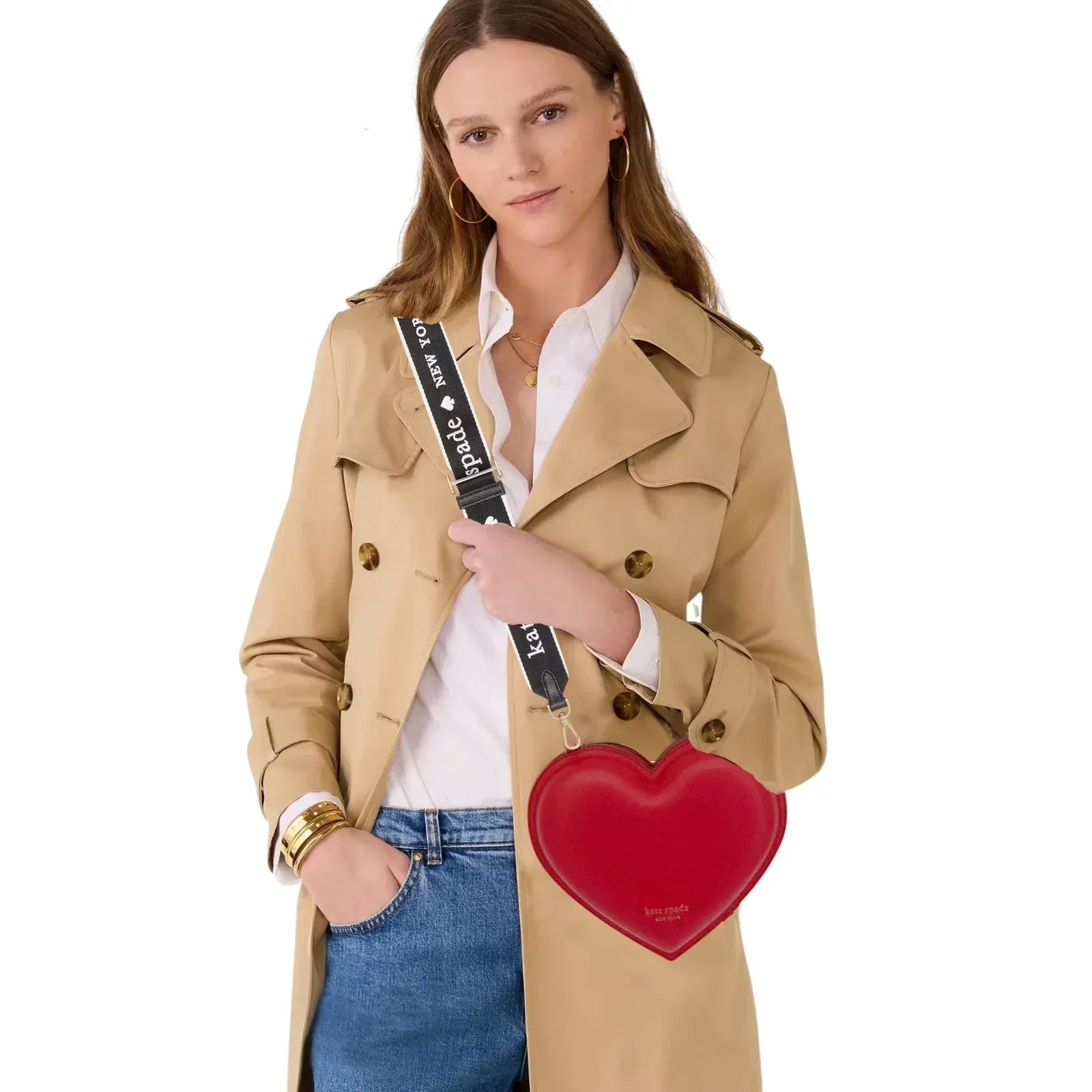 KATE SPADE New York 3D Heart Crossbody Bag+Logo Webbing Bag Strap - flyKAMP