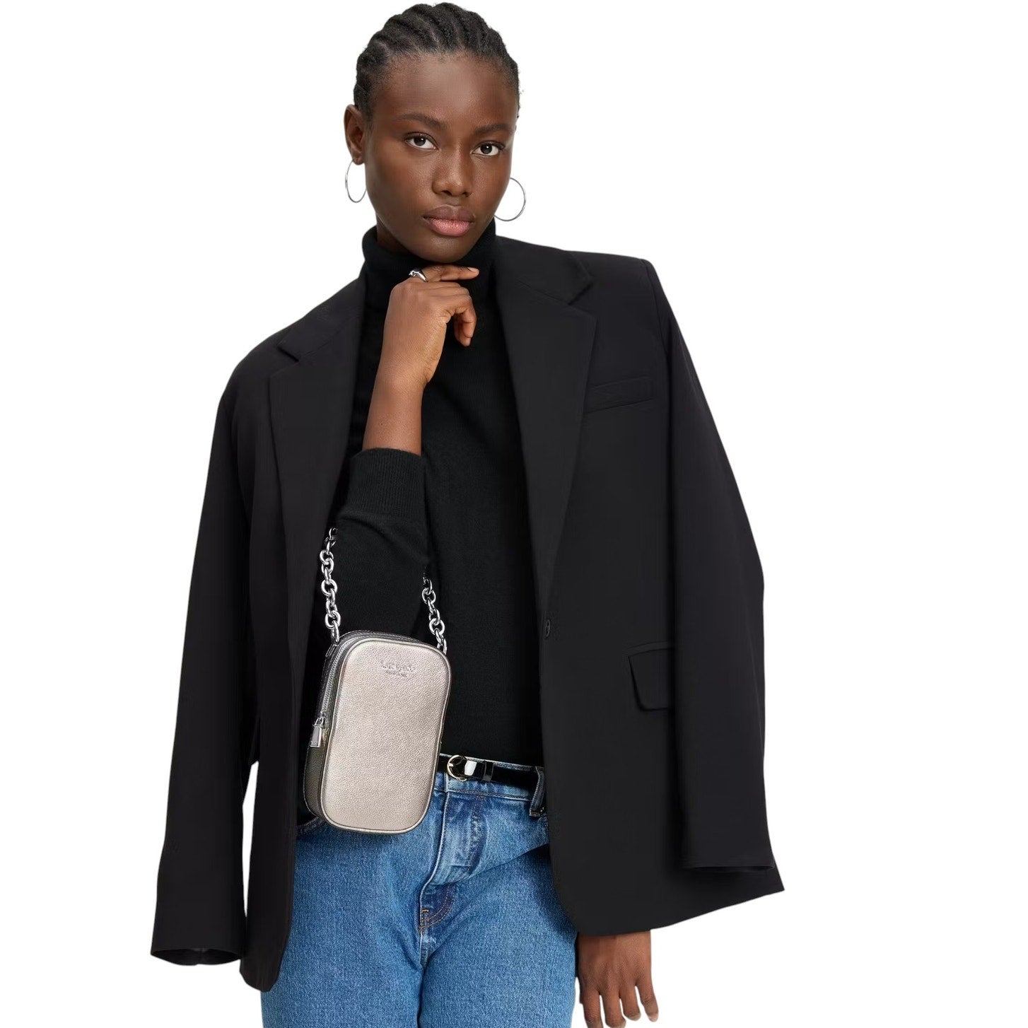 KATE SPADE New York Jolie Metallic Chain Phone Crossbody in Silver Kate Spade New York