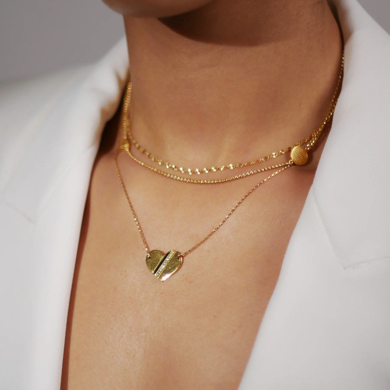 GWEN BELOTI Heart Stripe Pendant Necklace Gwen Beloti