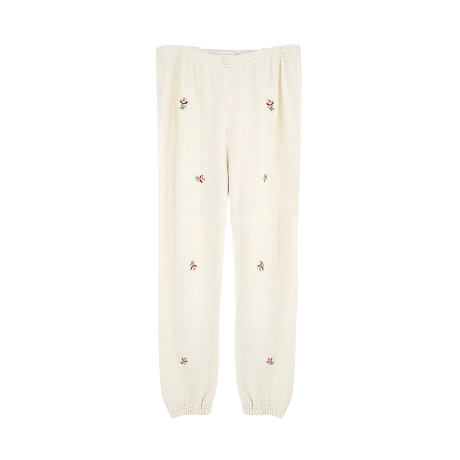 THE GREAT. The Stadium Sweatpant. Washed White with Embroidered Roses 0|XS The Great.