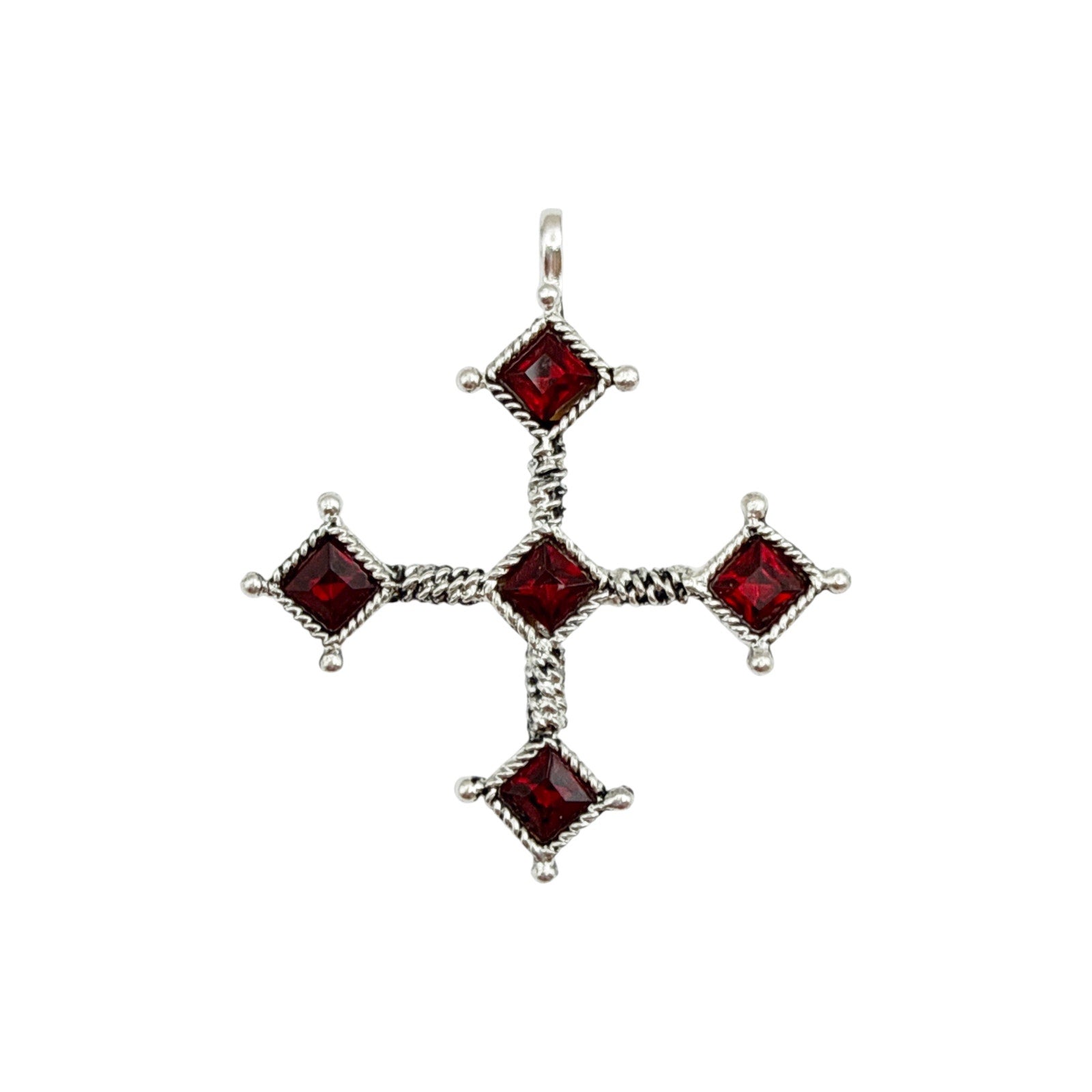 VIRGINS SAINTS & ANGELS VSA Brigid Cross Medallion Fire Ruby & Silver