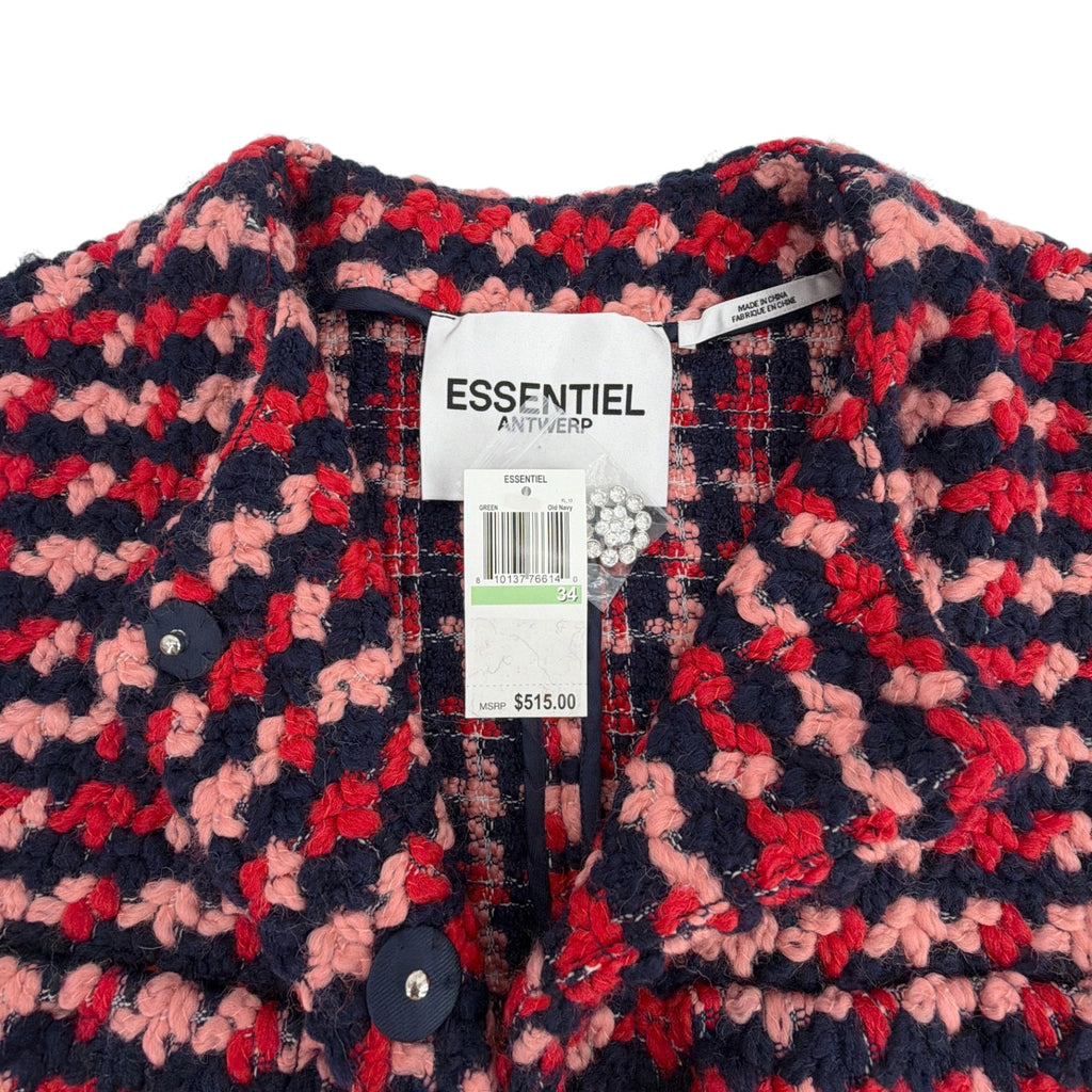 ESSENTIEL ANTWERP Wool Blend Tweed Jacket in Navy Peach & Red XS Essentiel Antwerp