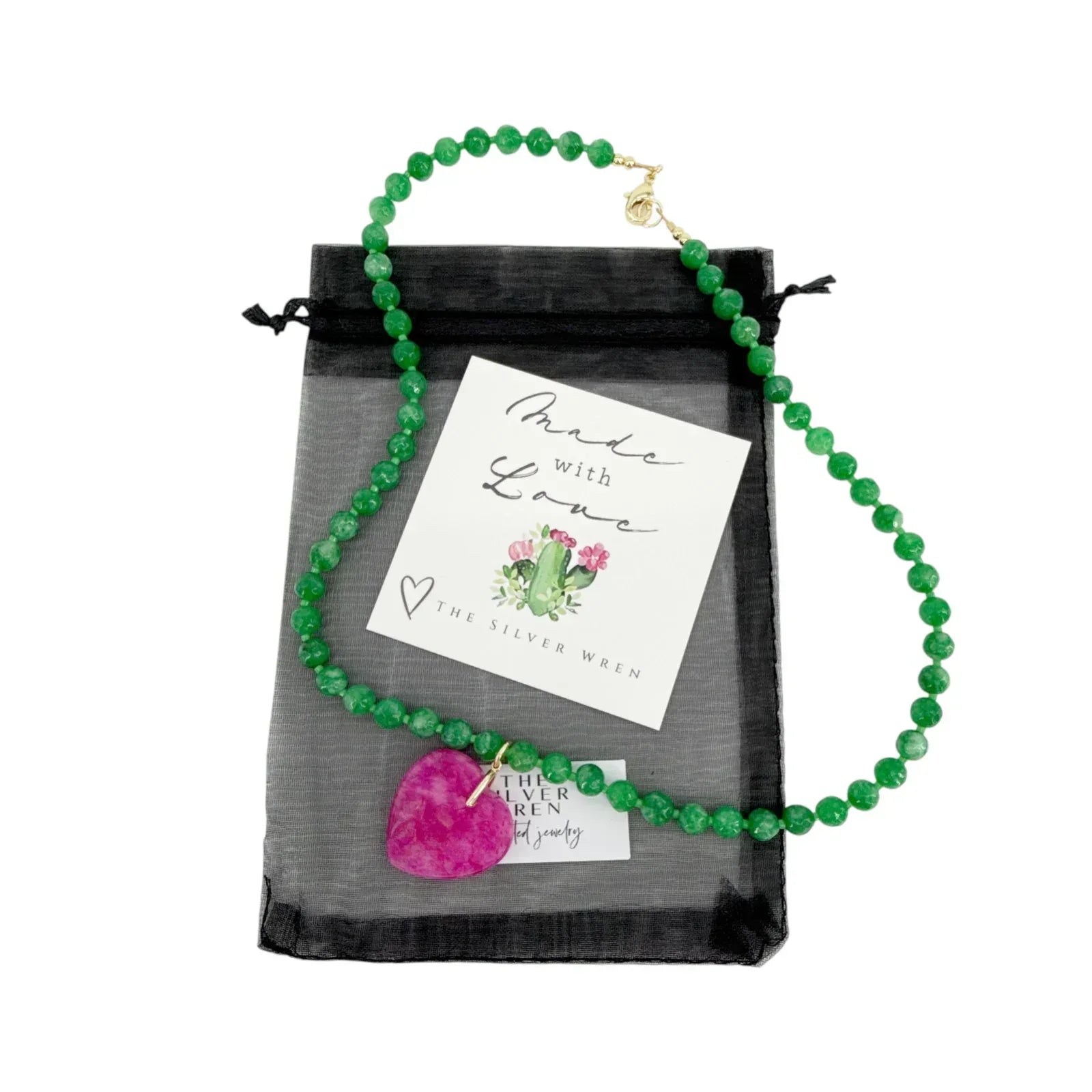 THE SILVER WREN Abel Beaded Necklace in Green and Pink 18" - flyKAMP