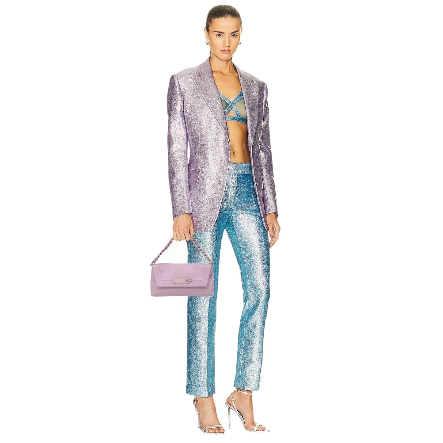 TOM FORD Small Label Leather Chain Top Handle Bag in Lilac