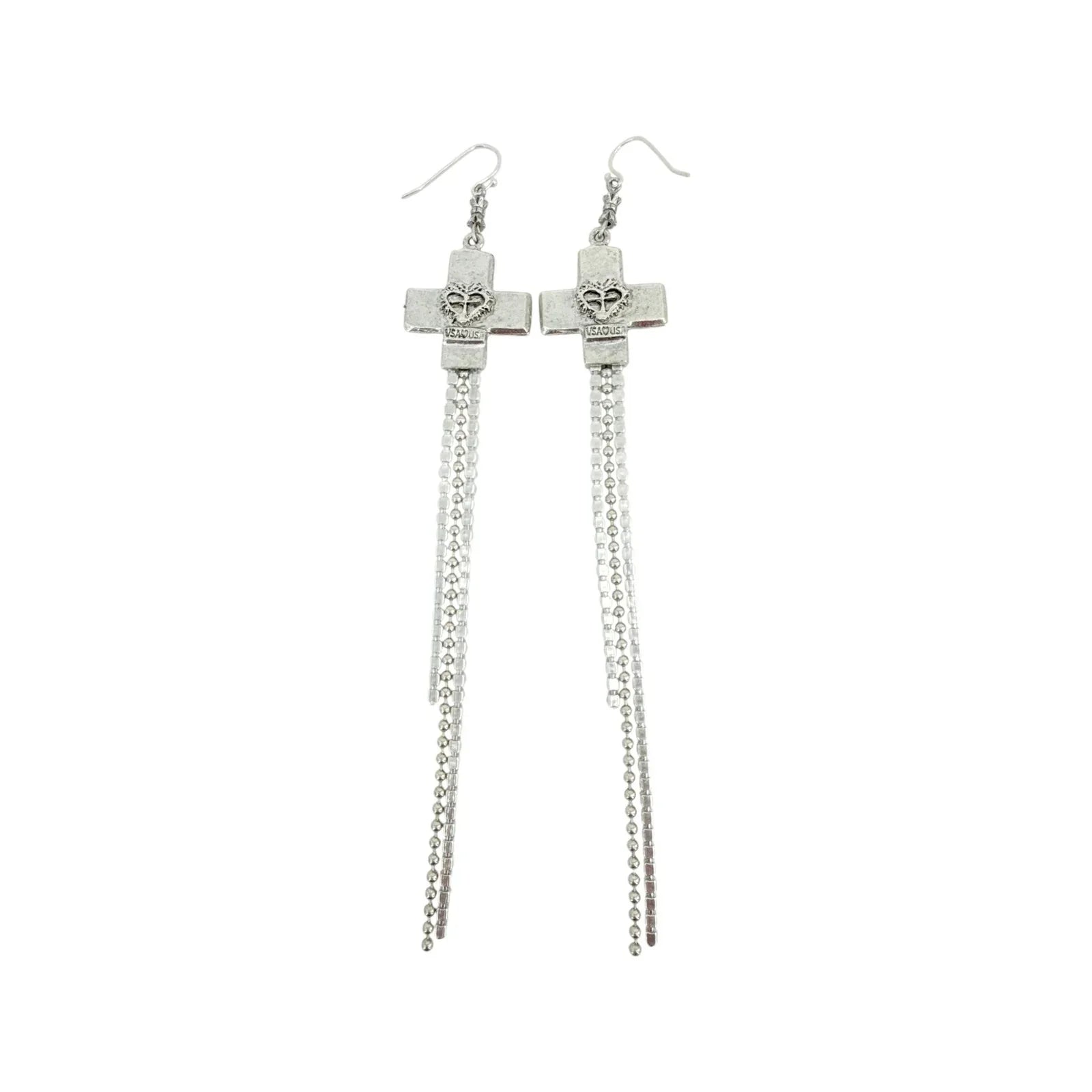 VIRGINS SAINTS & ANGELS VSA Resurrection Cross Chain Earrings in Silver & Blue - flyKAMP