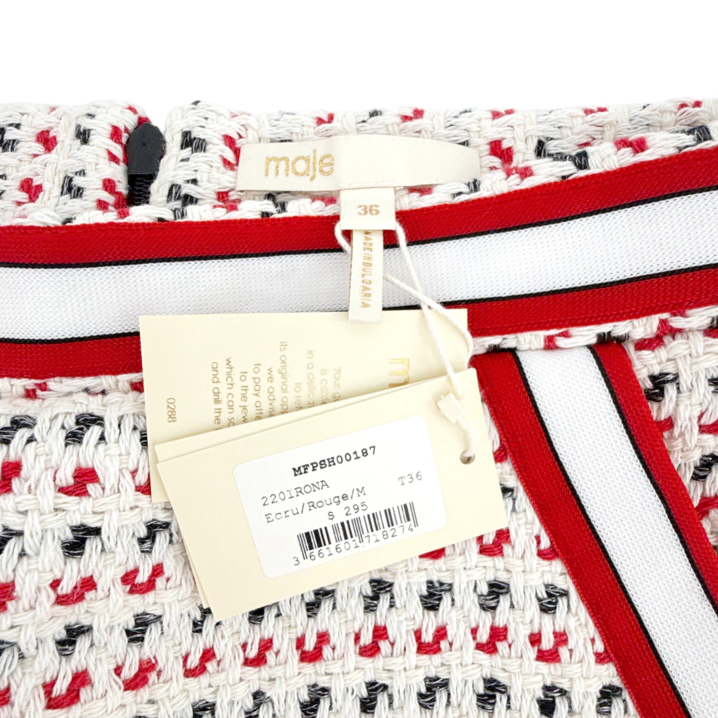 MAJE Irona Tweed Skort in Ecru, Red, & Navy FR36|S