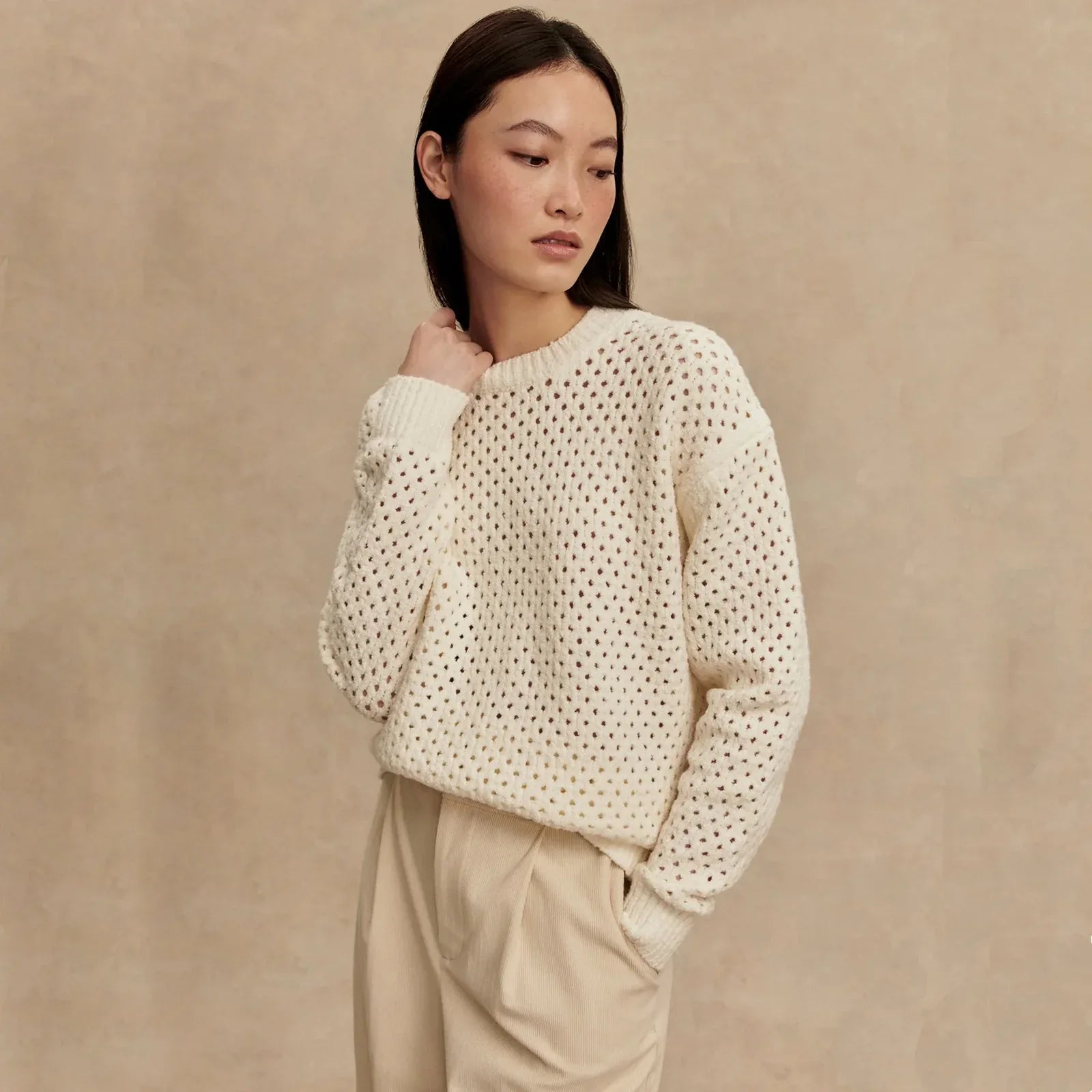 VARLEY Grady Bouclé Knit Sweater in Coconut Milk S - flyKAMP