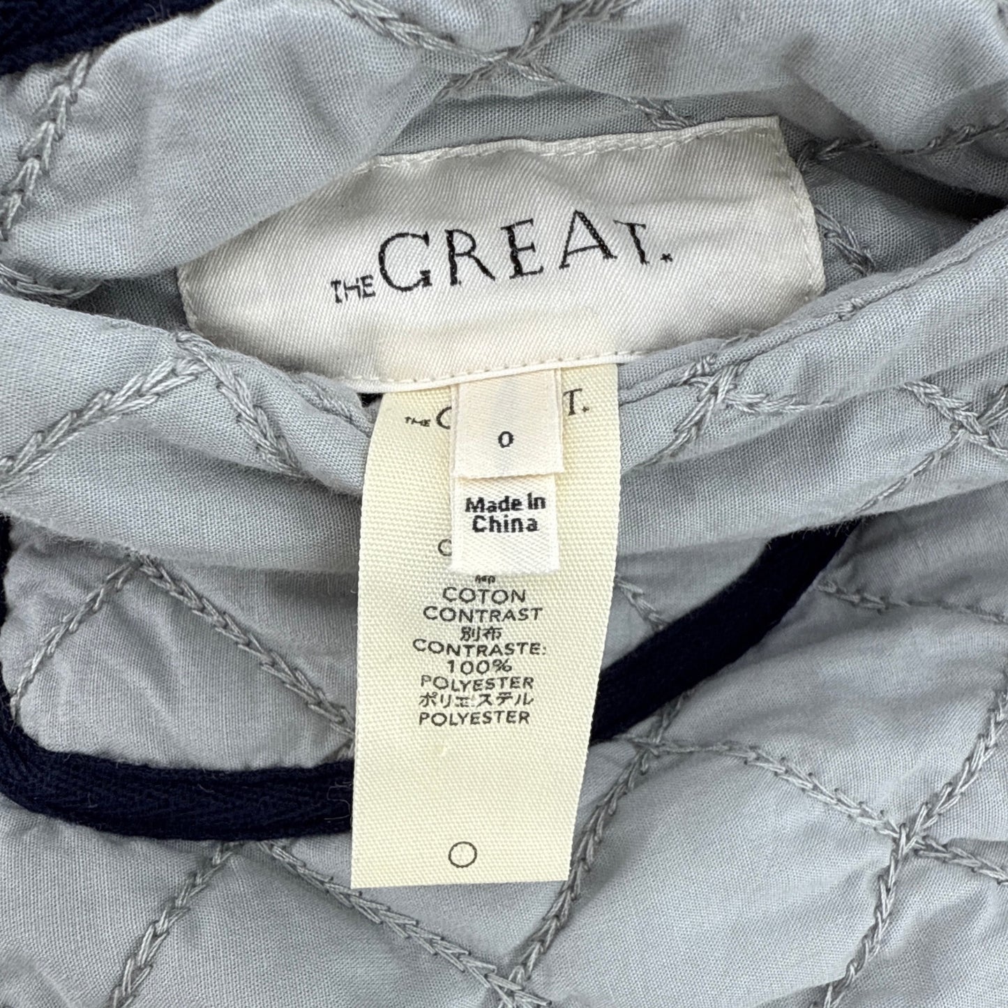 THE GREAT. The Short Quilted Reversible Jacket in Stone Blue 0|XS