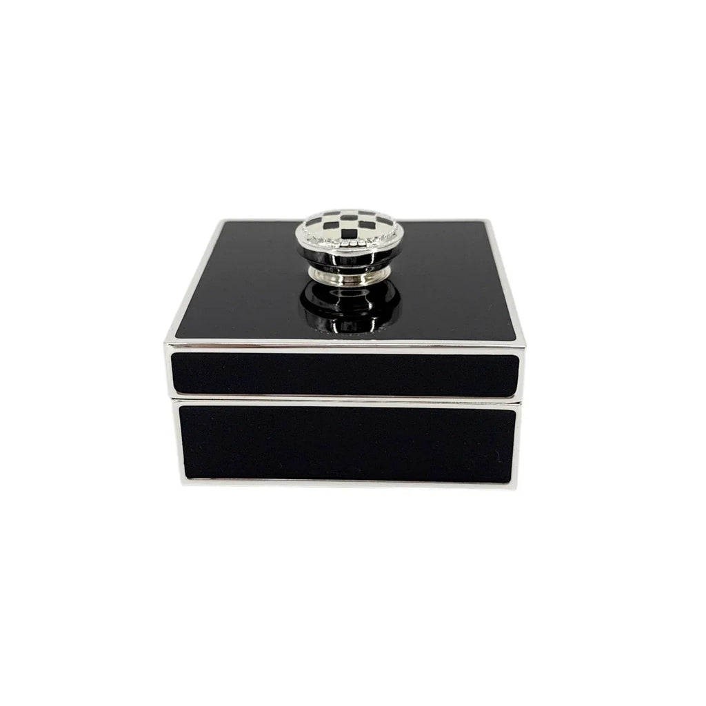 MACKENZIE-CHILDS Black Silver Plated Trinket Box with Check Knob - flyKAMP