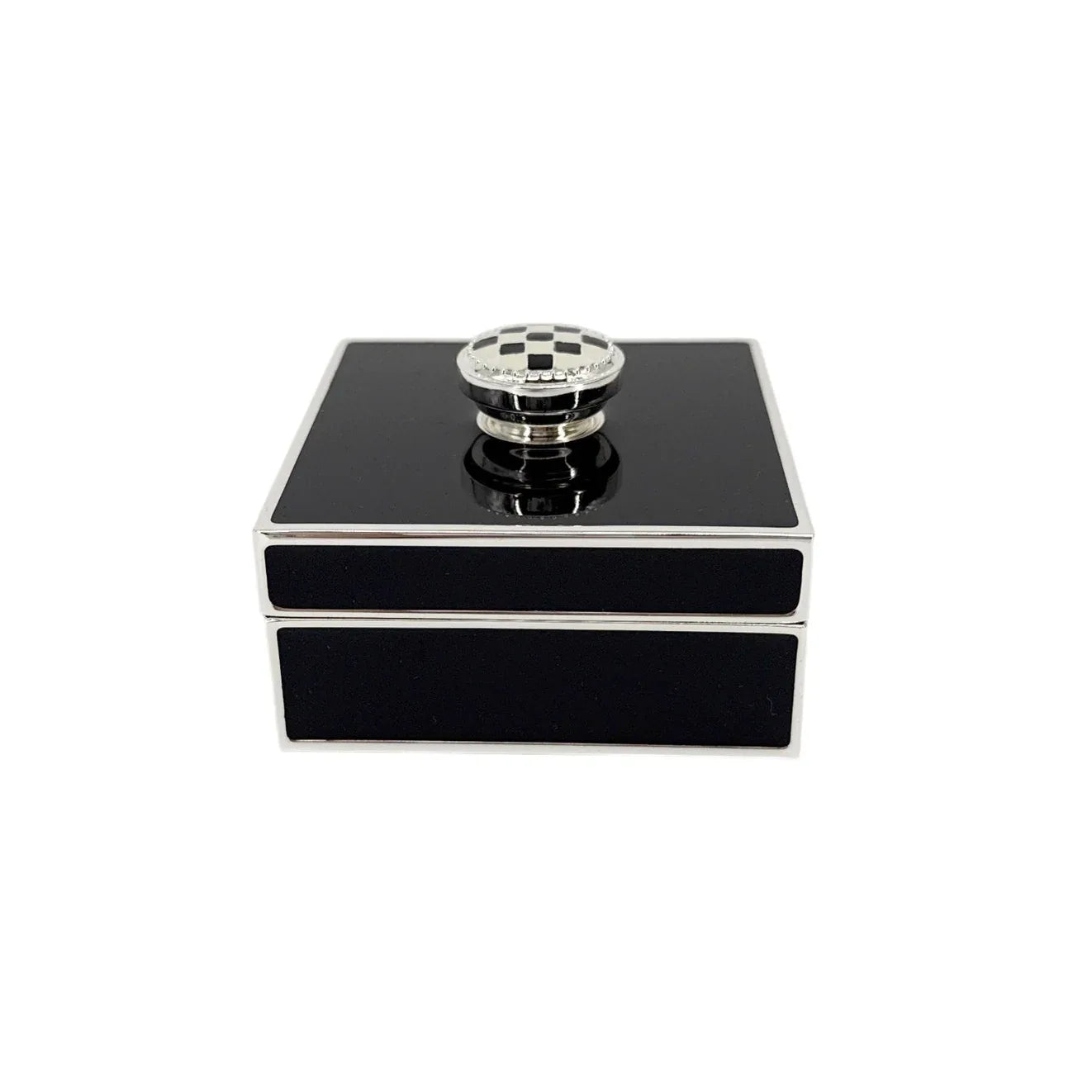 MACKENZIE-CHILDS Black Silver Plated Trinket Box with Check Knob - flyKAMP