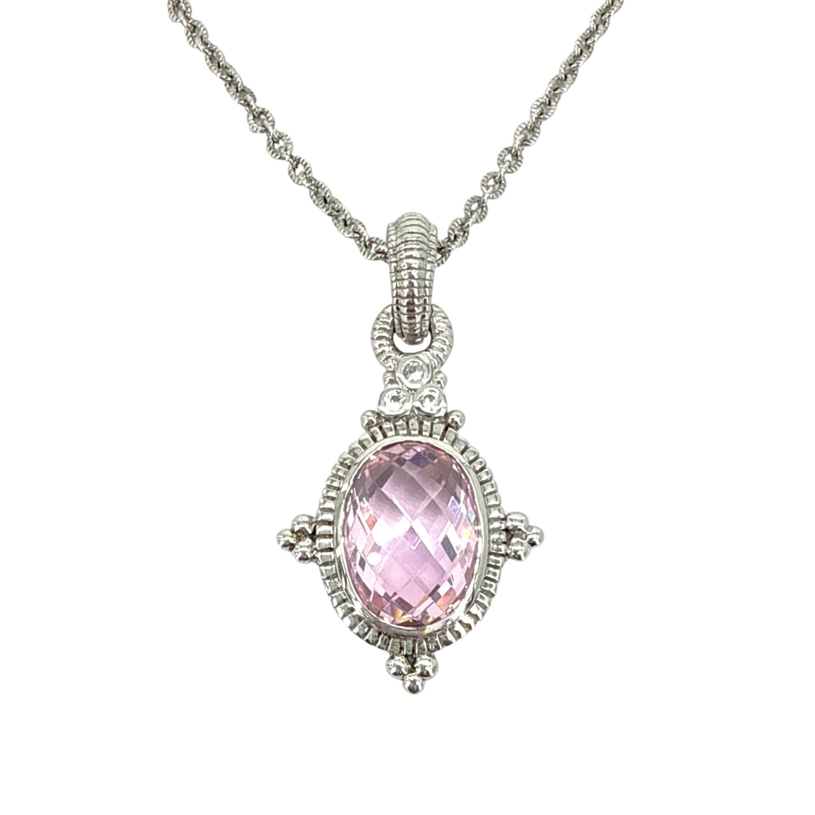 JUDITH RIPKA Sterling Silver Crystal Station Pendant Necklace with Pink CZ Judith Ripka