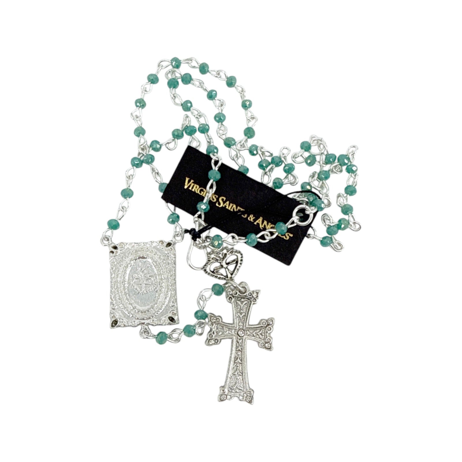 VIRGINS SAINTS & ANGELS VSA Retablo Guadalupe Rosary Necklace Silver & Turquoise Virgins Saints & Angels