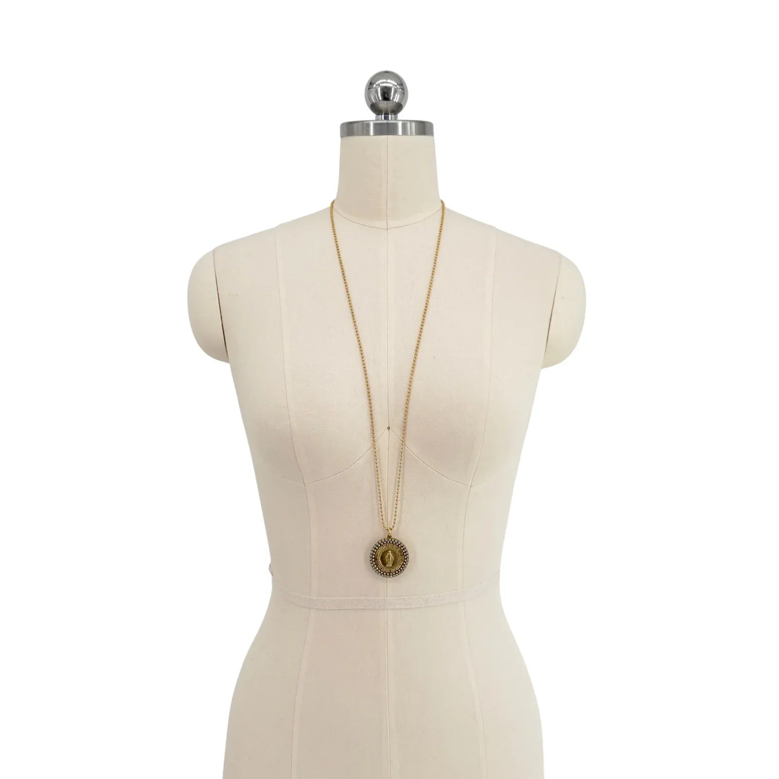 VIRGINS SAINTS & ANGELS VSA Disco Virgin Charm Necklace in Gold & Pacific Opal - flyKAMP