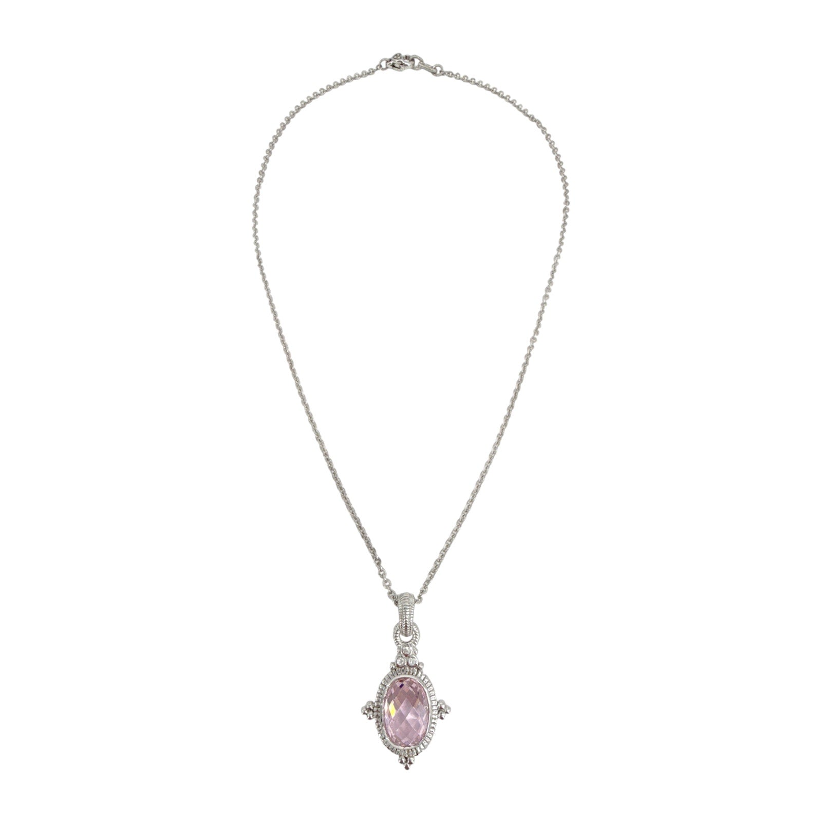 JUDITH RIPKA Sterling Silver Crystal Station Pendant Necklace with Pink CZ Judith Ripka