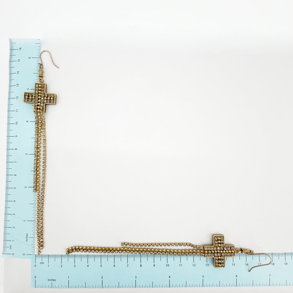 VIRGINS SAINTS & ANGELS VSA Resurrection Cross Chain Earrings in Gold