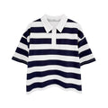 STATESIDE Rugby Stripe Short Sleeve Boxy Polo Navy & White M Stateside