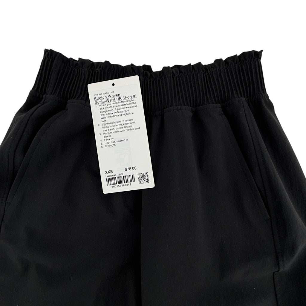 LULULEMON Stretch Woven Ruffle-Waist HR Short 9" in Black XXS Lululemon Athletica