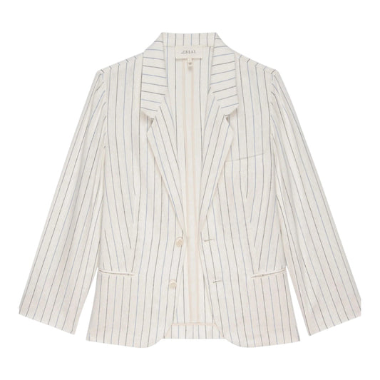 THE GREAT. The Relaxed Blazer in Cream Pinstripes 1|S