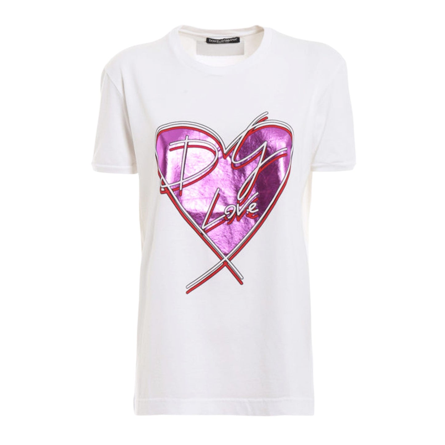 DOLCE & GABBANA White Metallic Heart T-shirt IT42