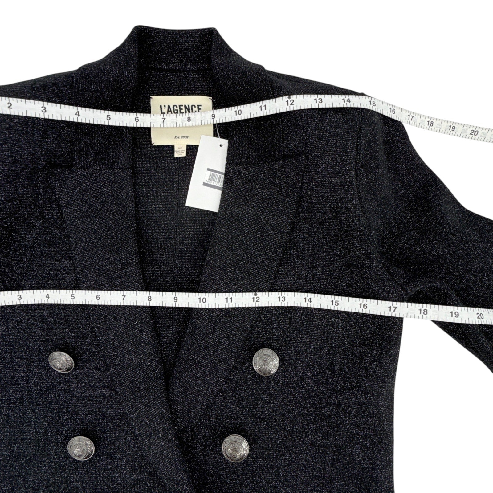 L'AGENCE Kenzie Metallic Knit Blazer in Black & Gunmetal Lurex S L'Agence