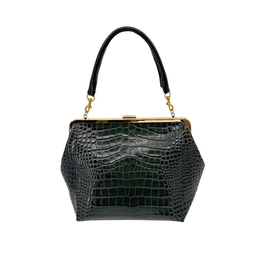 CLARE V. Le Big Box Bag Crocodile in Green