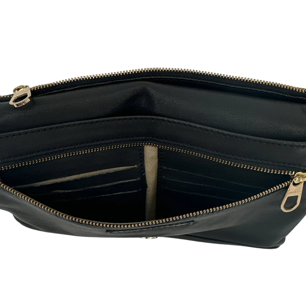 ANN TAYLOR Nappa Leather Foldover Clutch Bag in Black - flyKAMP