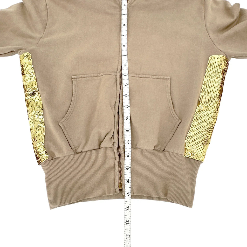 PRIMP Sequin Zip Hoodie in Tan & Gold S - flyKAMP