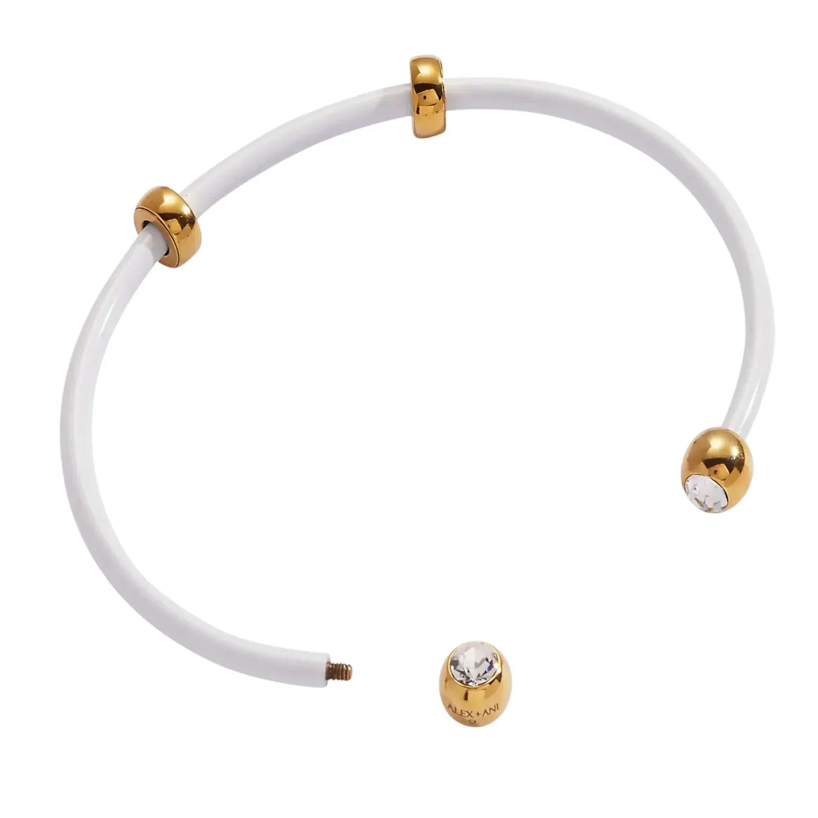 ALEX+ANI Bezel Stone Enamel Cuff in White - flyKAMP