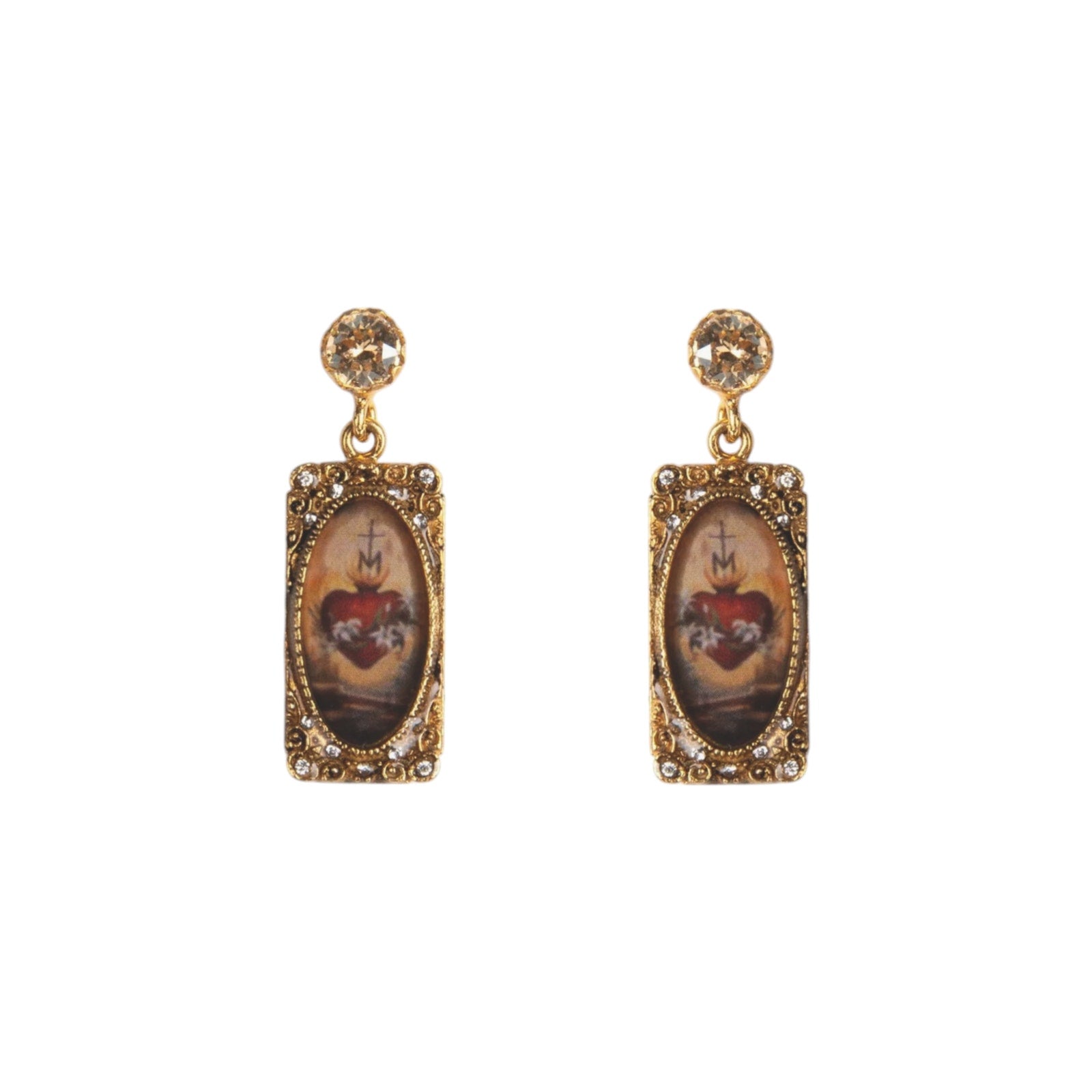 VIRGINS SAINTS & ANGELS VSA Retablo Rectangular Framed Earrings in Gold Virgins Saints & Angels
