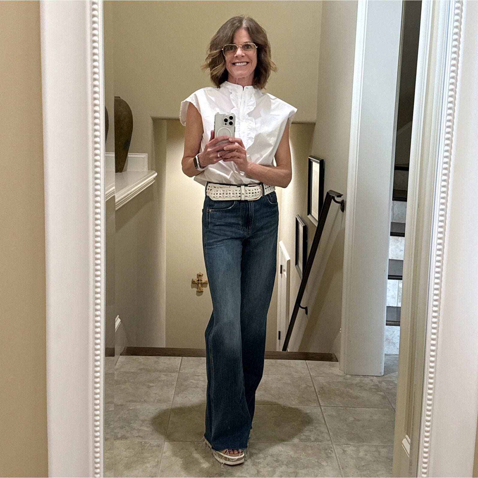 ZADIG and VOLTAIRE Ruffle Front Sleeveless Shirt in White S Zadig & Voltaire