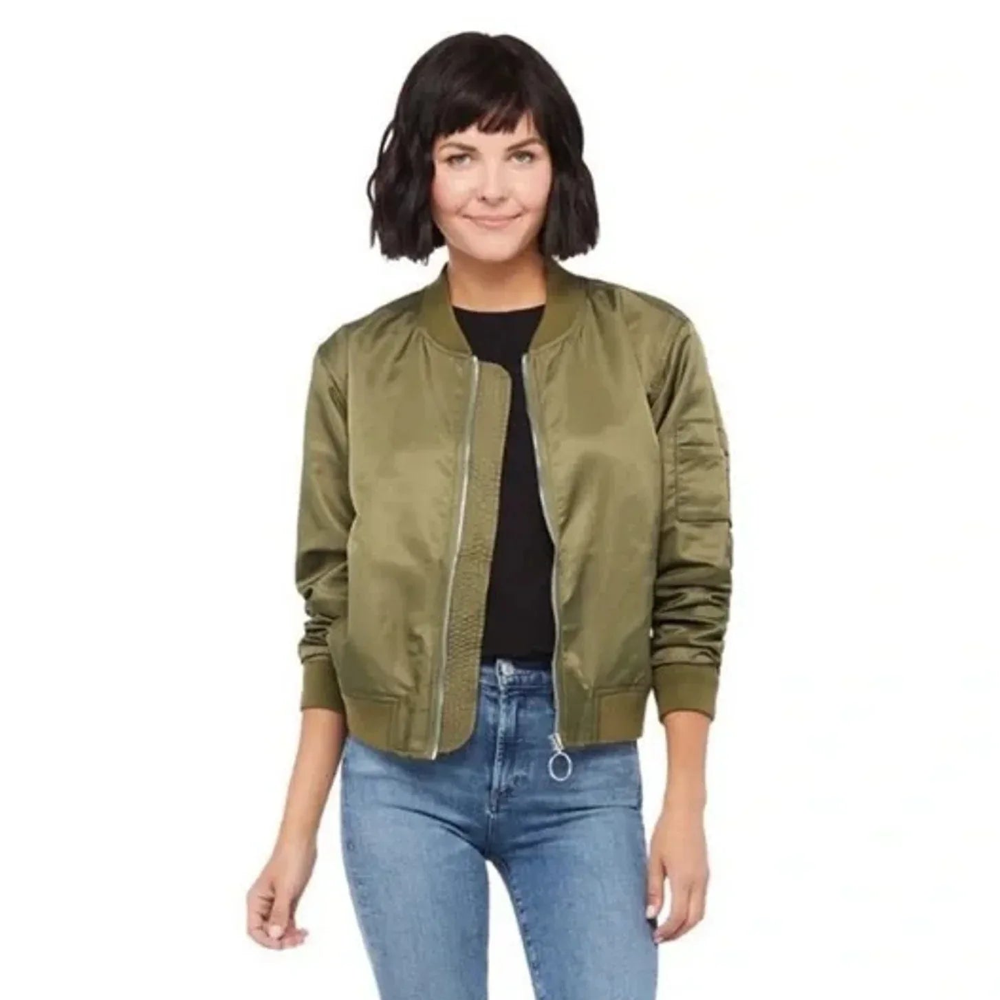 GOOD AMERICAN Bomber Jacket in Green Satin XS - flyKAMP