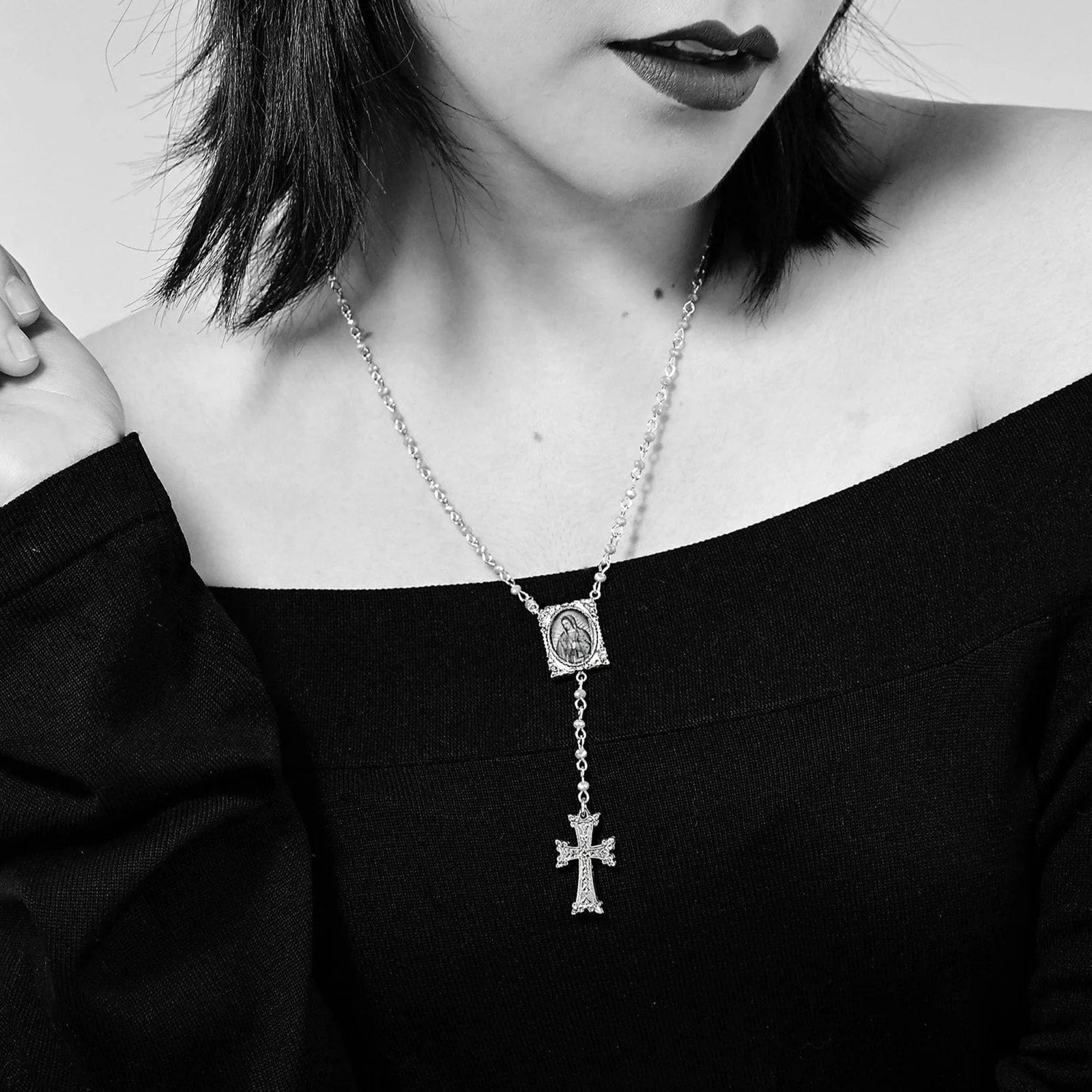 VIRGINS SAINTS & ANGELS VSA Retablo Guadalupe Rosary Necklace Silver & Turquoise Virgins Saints & Angels