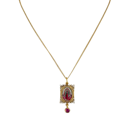 VIRGINS SAINTS & ANGELS VSA Retablo Pink Guadalupe Charm Necklace in Gold