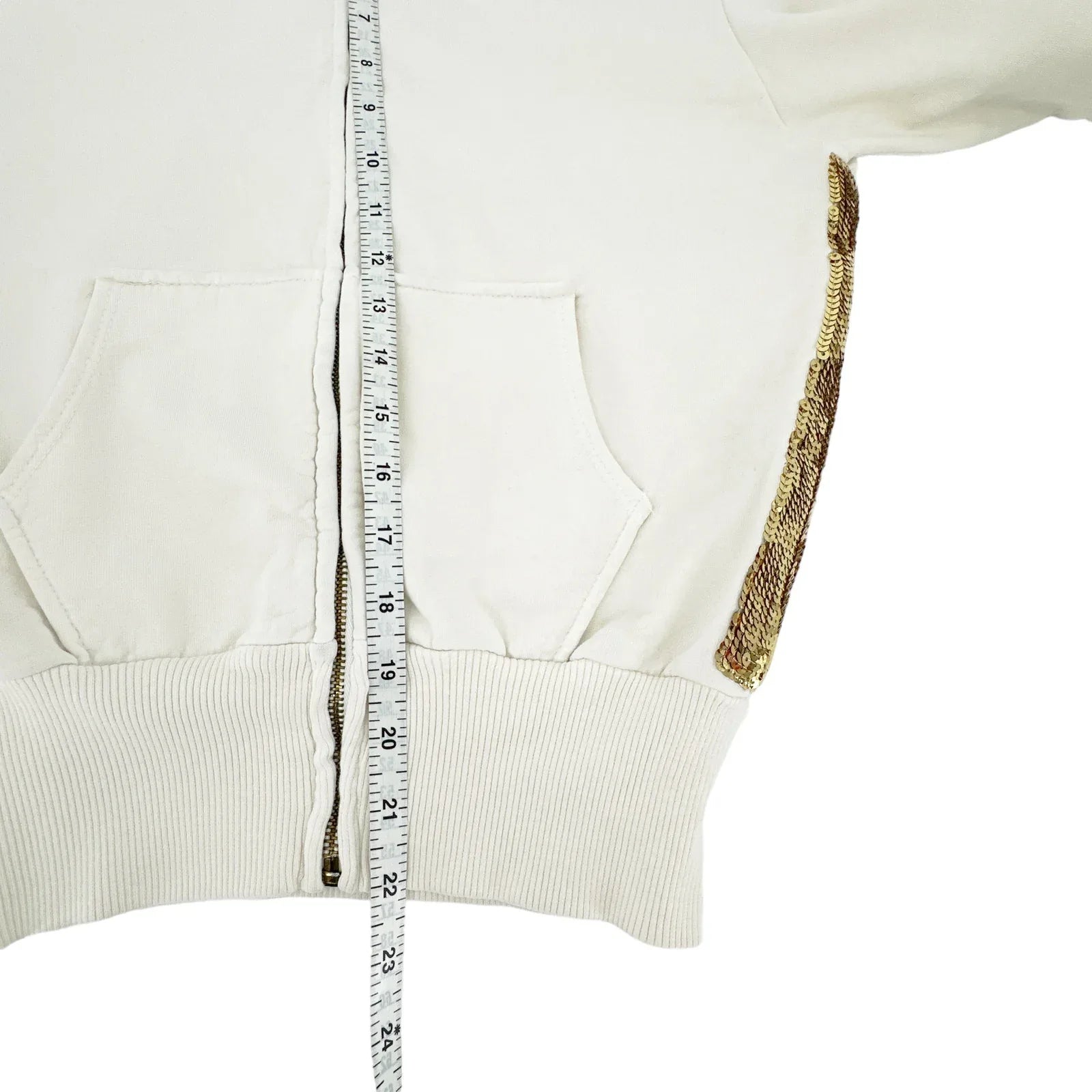 PRIMP Sequin Zip Sweatshirt in Cream & Gold S - flyKAMP