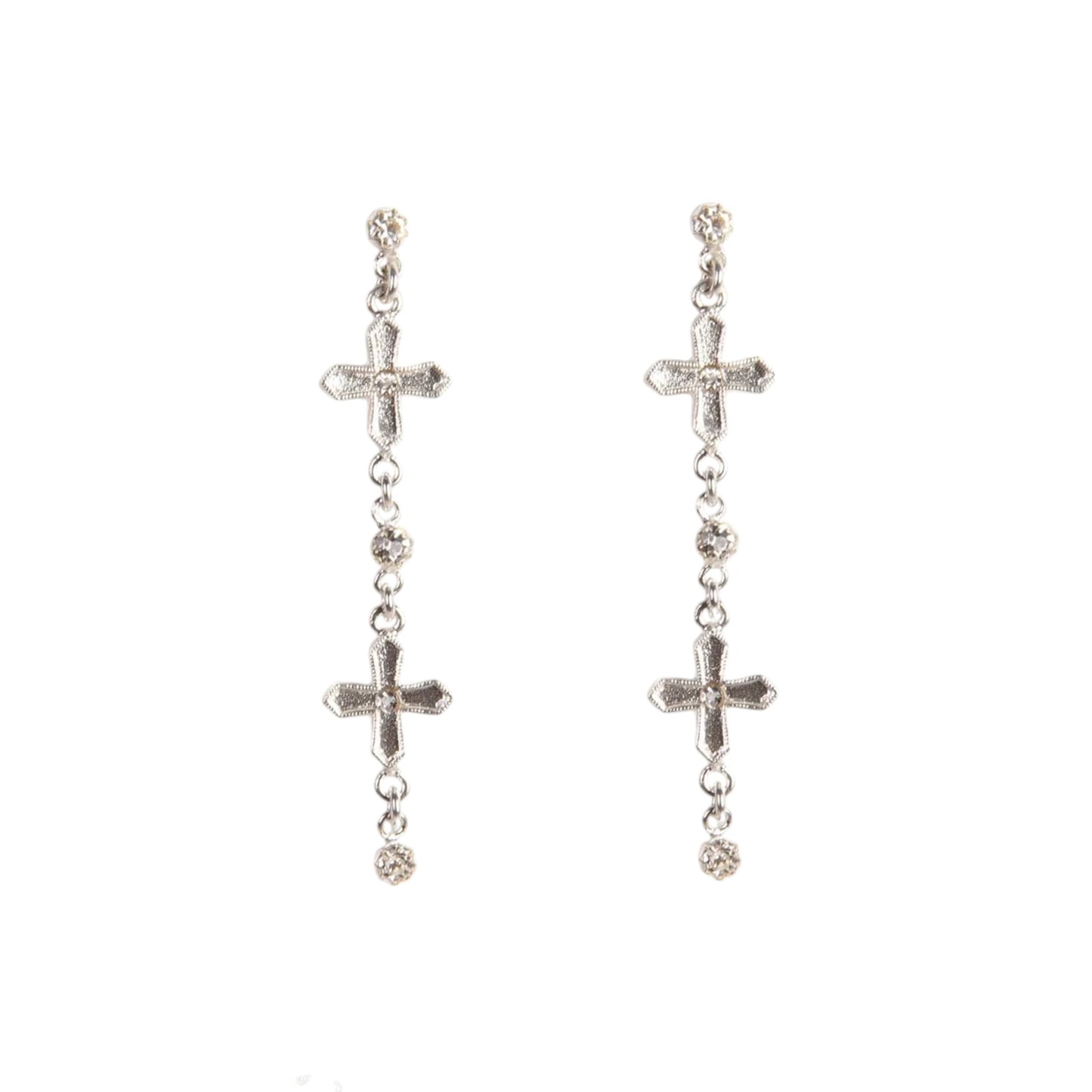 VIRGINS SAINTS & ANGELS VSA Peace Cross 2 Crystal Drop Post Earrings in Silver