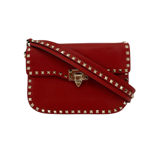 VALENTINO GARAVANI Rockstud Flip Lock Flap Bag Leather in Red