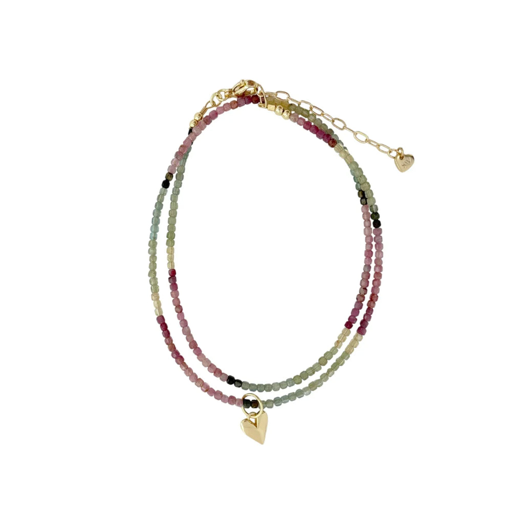 THE SILVER WREN Natural Tourmaline Beaded Necklace with Heart Charm - flyKAMP
