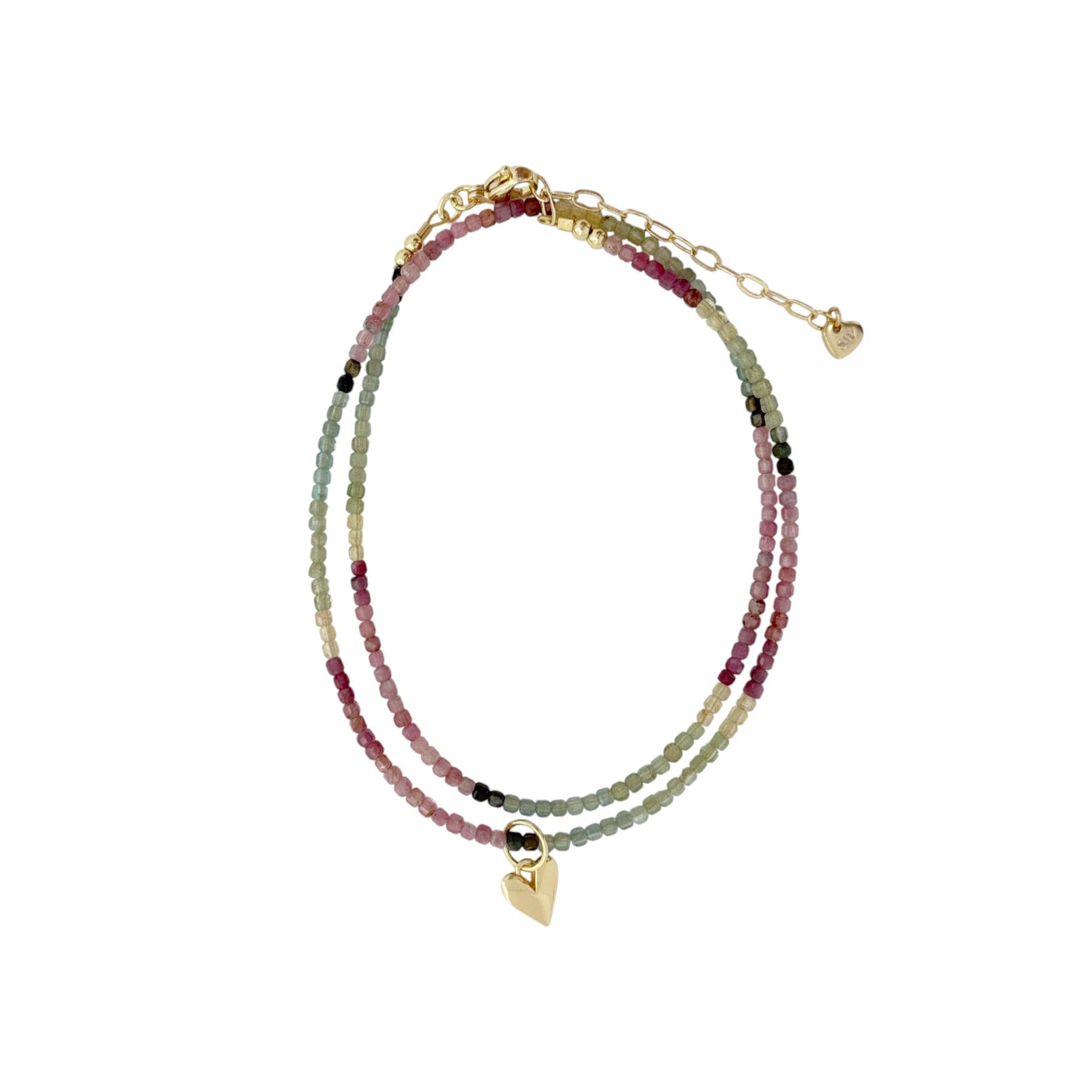 THE SILVER WREN Natural Tourmaline Beaded Necklace with Heart Charm