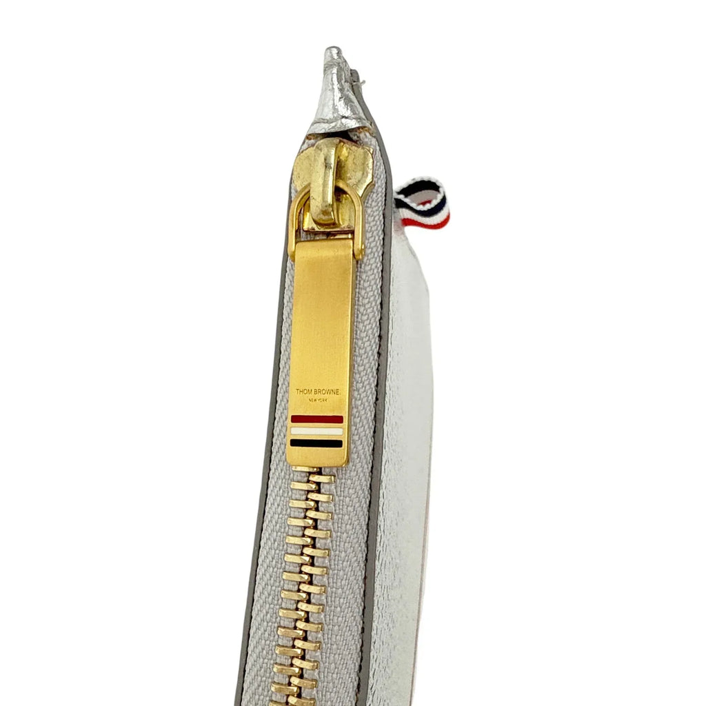 THOM BROWNE Diagonal Stripe Large Coin Wallet Clutch in Silver - flyKAMP