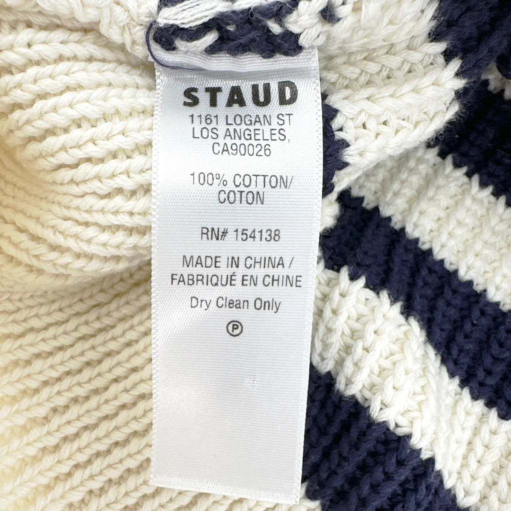 STAUD Alloy Striped Crocheted Cotton Sweater In Acid Cobalt XS - flyKAMP