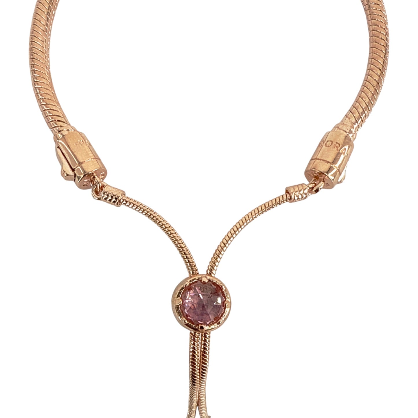 PANDORA Moments Pink Peach Blossom Flower Snake Chain Slider Bracelet