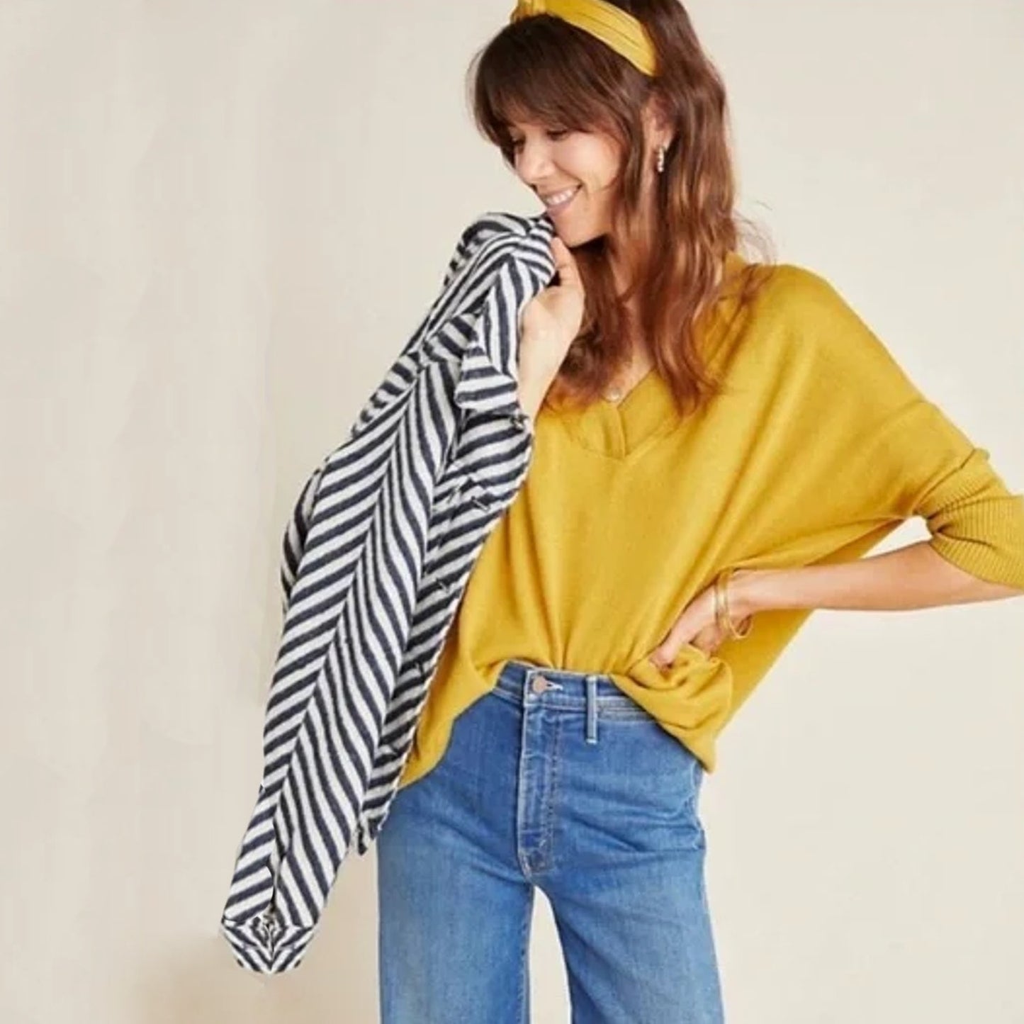 ANTHROPOLOGIE Araminta Pullover Sweater in Mustard Yellow XS