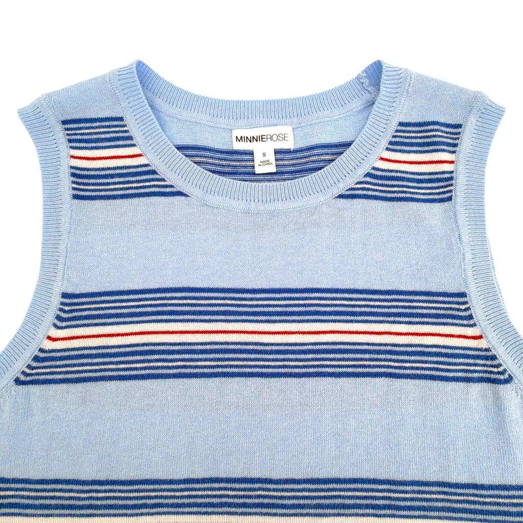 MINNIE ROSE Cotton Cashmere Striped Crew Neck Tank in Sky Blue Combo S Minnie Rose