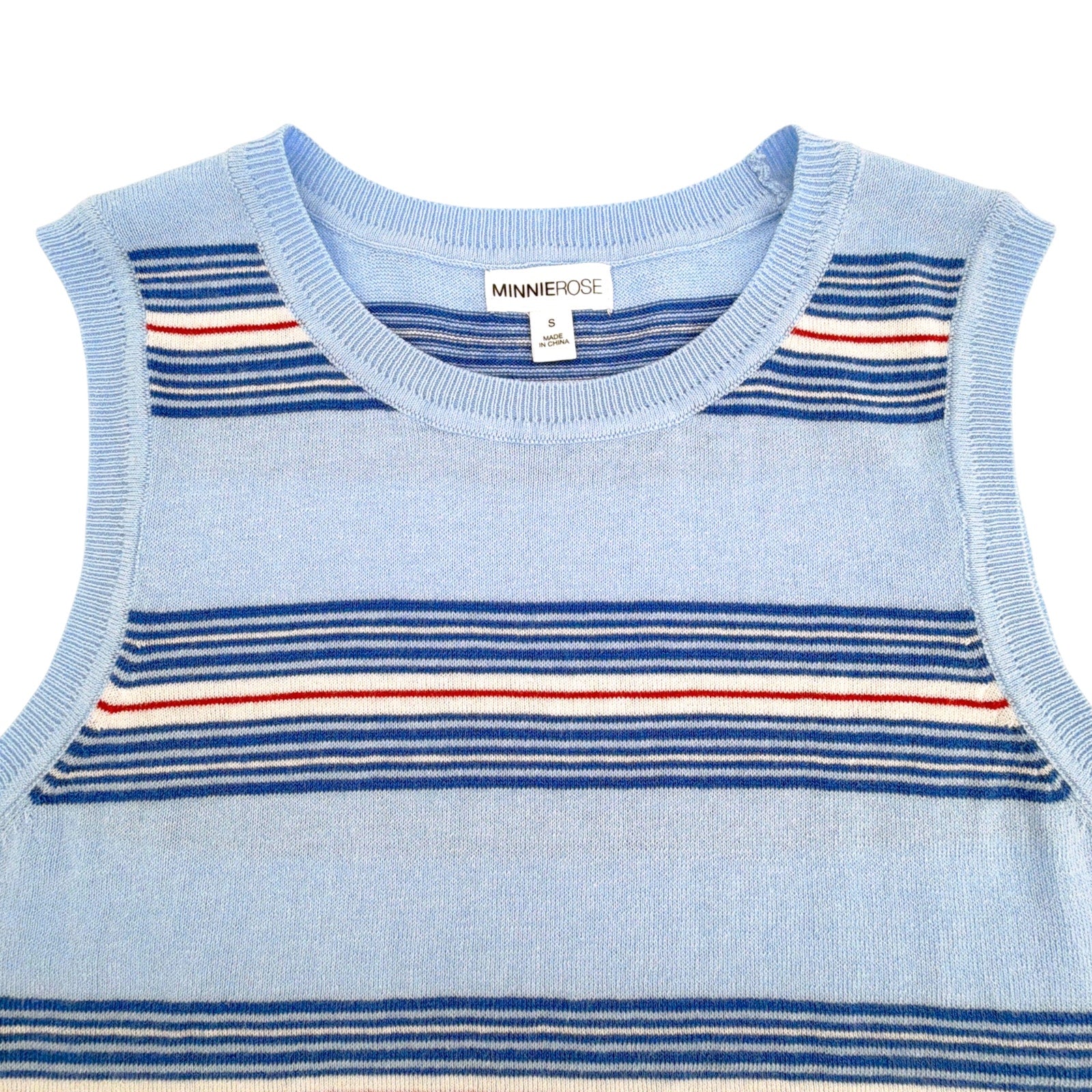 MINNIE ROSE Cotton Cashmere Striped Crew Neck Tank in Sky Blue Combo S Minnie Rose